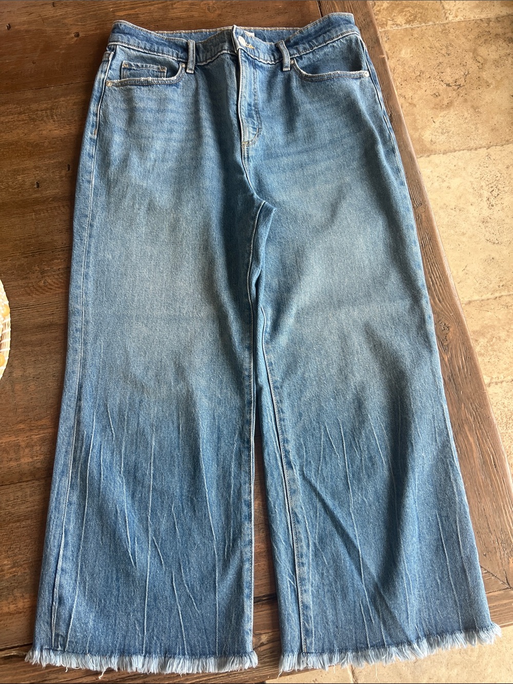LOFT Light Blue Wide-Leg Jeans with Frayed Hem